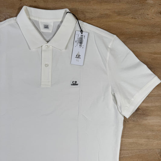 CP Company Stretch Piquet Logo Polo Shirt in Gauze White Castmark