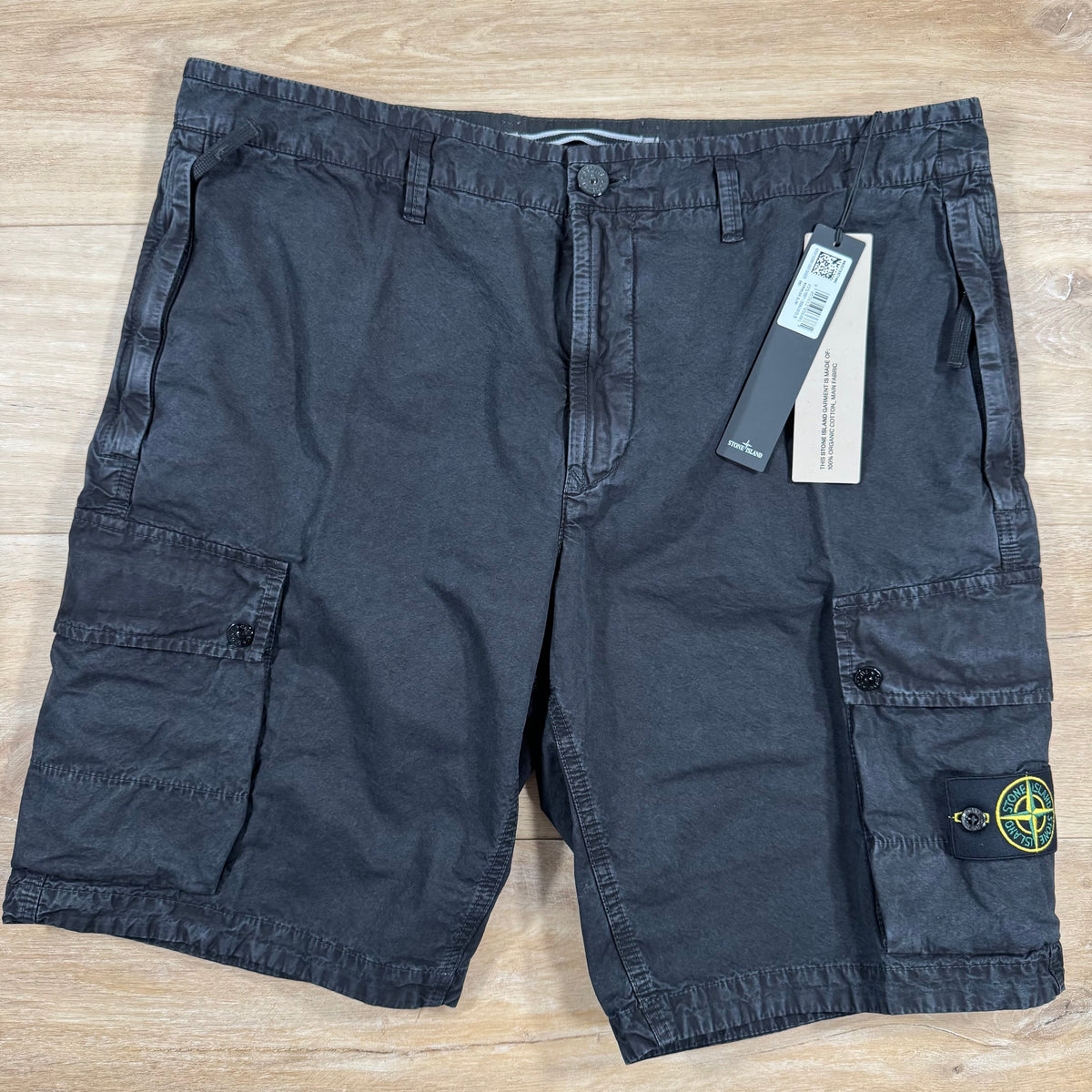 Stone Island Brushed Cotton Cargo Bermuda Shorts in Black Castmark