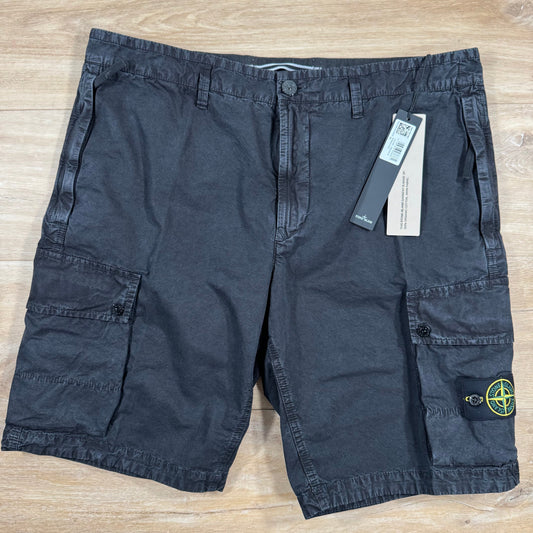 Stone Island Brushed Cotton Cargo Bermuda Shorts in Black Castmark