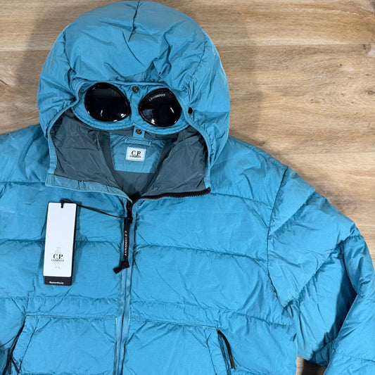 CP Company Chrome-R Goggle Down Jacket in Aegean Blue Castmark