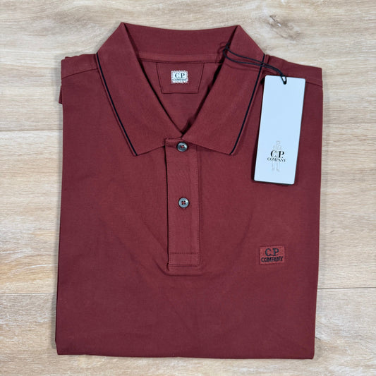 CP Company Stretch Piquet Striped Collar Polo Shirt in Sable - Brown Castmark
