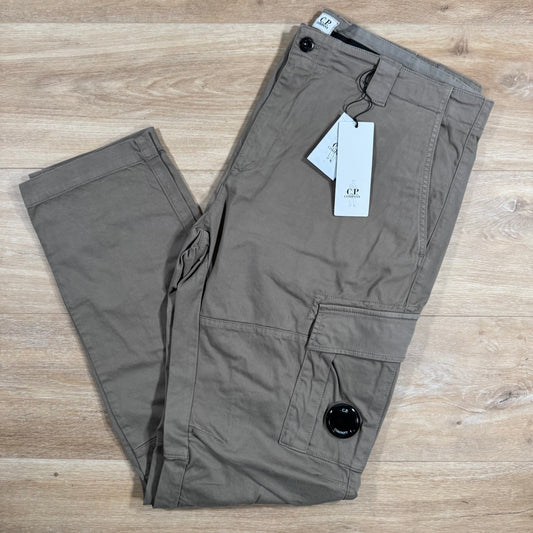 CP Company Stretch Sateen Lens Cargo Pants in Walnut Castmark