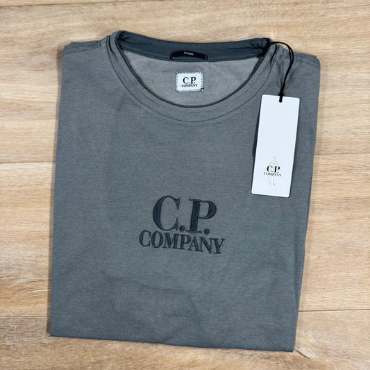 CP Company Tacting Piquet Embroidery T-Shirt in Smoked Pearl - Grey Castmark