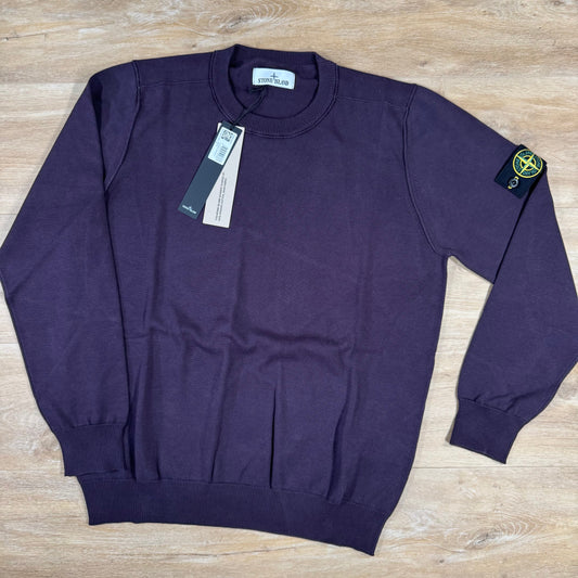 Stone Island Soft Organic Cotton Crewneck Jumper in Burgundy Castmark