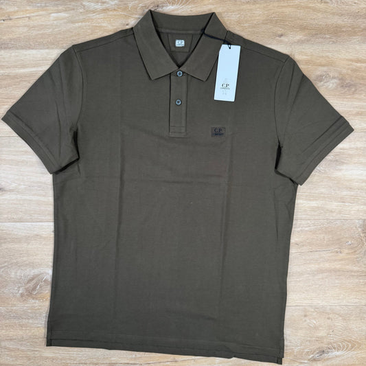 CP Company Stretch Piquet Logo Polo Shirt in Ivy Green Castmark