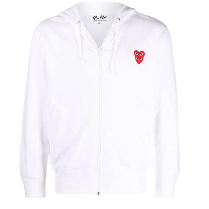 COMME DES GARÇONS PLAY DOUBLE EMBLEM ZIP UP HOODIE WHITE