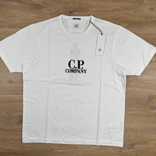 CP Company 30/2 Mercerized Jersey Twisted British Sailor T-Shirt in White Castmark