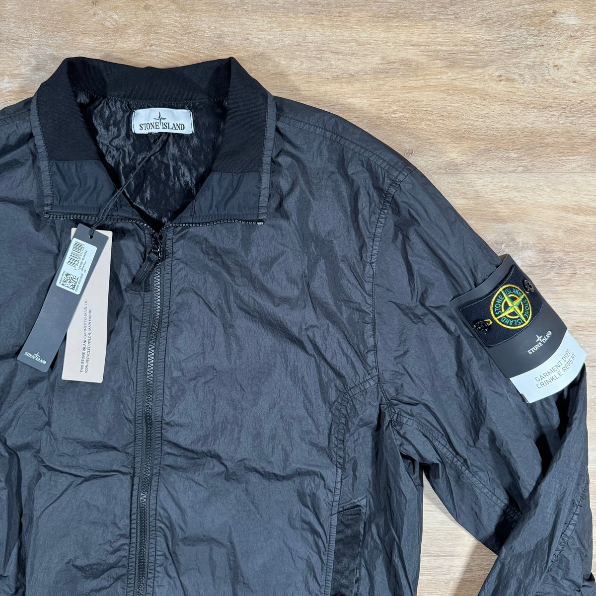 Stone Island Crinkle Reps R-NY Bomber Jacket in Black Castmark