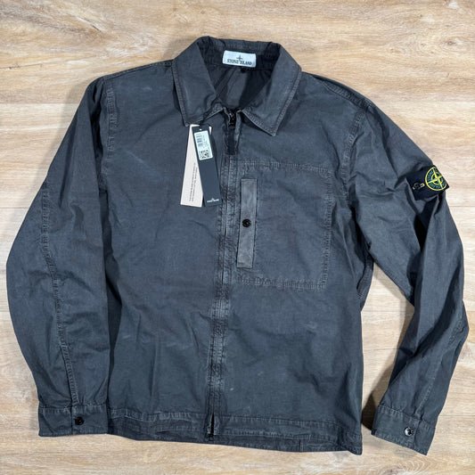 Stone Island Brushed Canvas Old Treatment Overshirt in Charcoal Grey Castmark