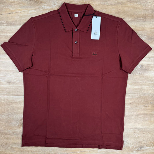 CP Company Stretch Piquet Striped Collar Polo Shirt in Sable - Brown Castmark