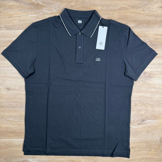 CP Company Stretch Piquet Striped Collar Polo Shirt in Black Sand Castmark