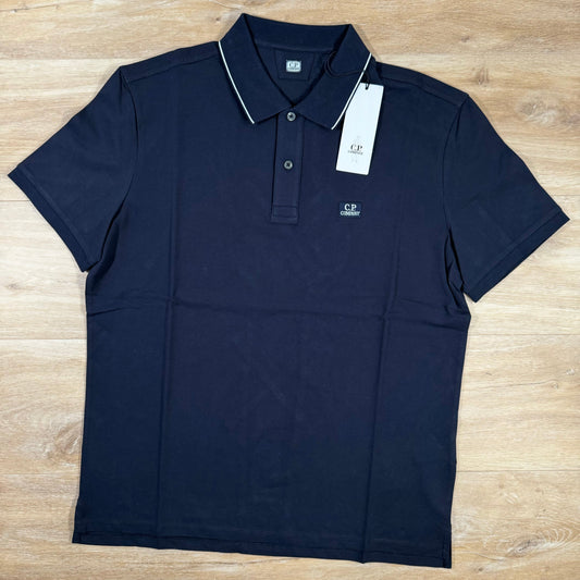 CP Company Stretch Piquet Striped Collar Polo Shirt in Navy Castmark