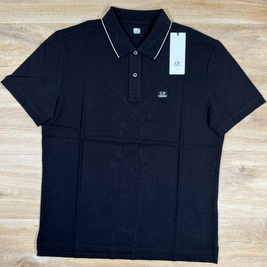 CP Company Stretch Piquet Striped Collar Polo Shirt in Black Castmark