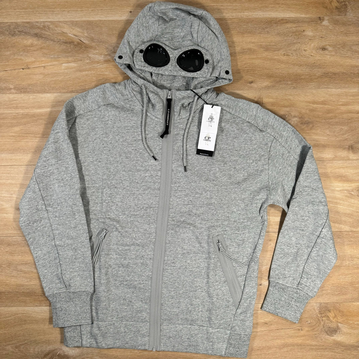 CP Company Diagonal Raised Zipped Goggle Hoodie in Grey Castmark