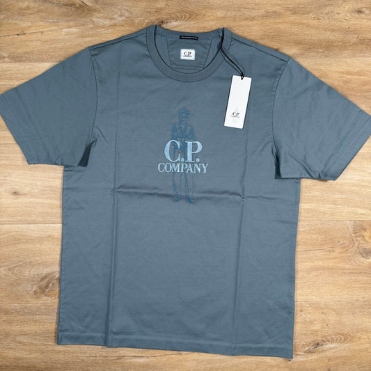 CP Company 30/2 Mercerized Jersey Twisted British Sailor T-Shirt in Stormy Weather - Blue Castmark