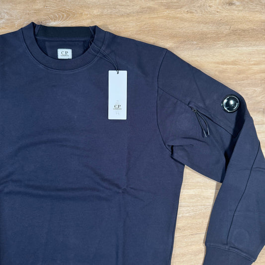 CP Company Diagonal Raised Fleece Crewneck Lens Sweatshirt in Navy Castmark