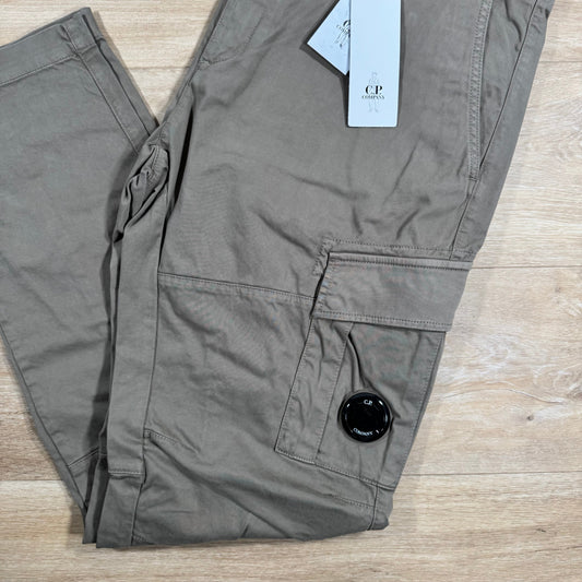 CP Company Stretch Sateen Lens Cargo Pants in Walnut Castmark