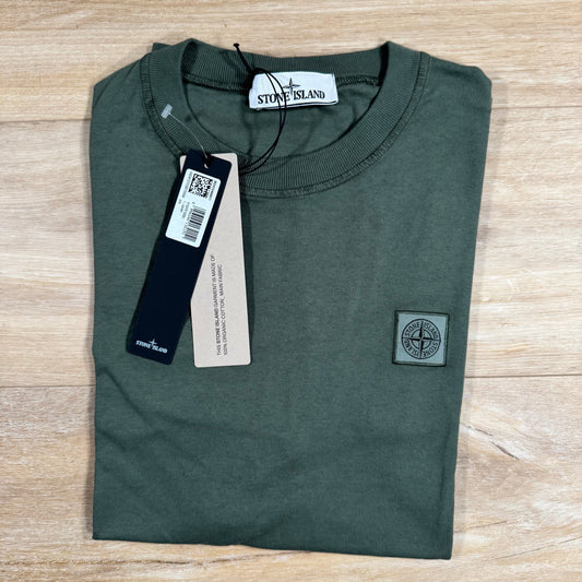 Stone Island Patch Logo Cotton T-Shirt in Musk Green Castmark