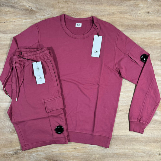 CP Company Light Fleece Lens Tracksuit in Red Bud Castmark