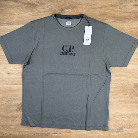 CP Company Tacting Piquet Embroidery T-Shirt in Smoked Pearl - Grey Castmark