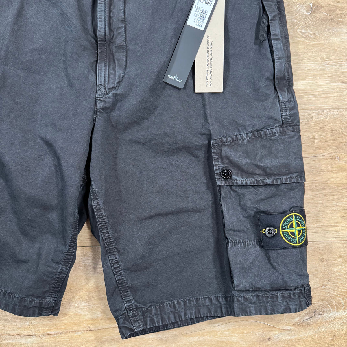 Stone Island Brushed Cotton Cargo Bermuda Shorts in Black Castmark