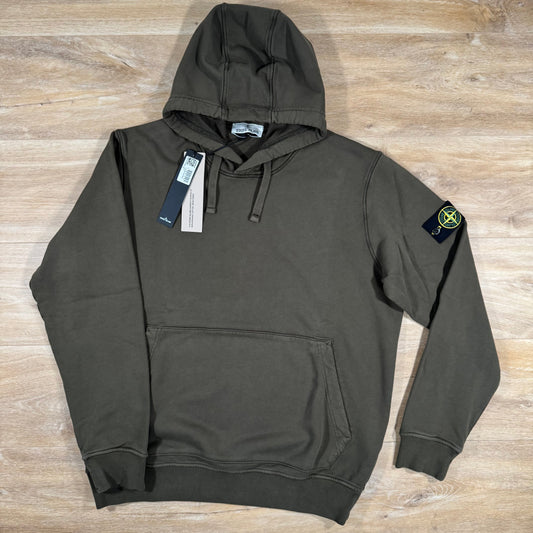 Stone Island Organic Cotton Fleece Pullover Hoodie in Military Green Castmark