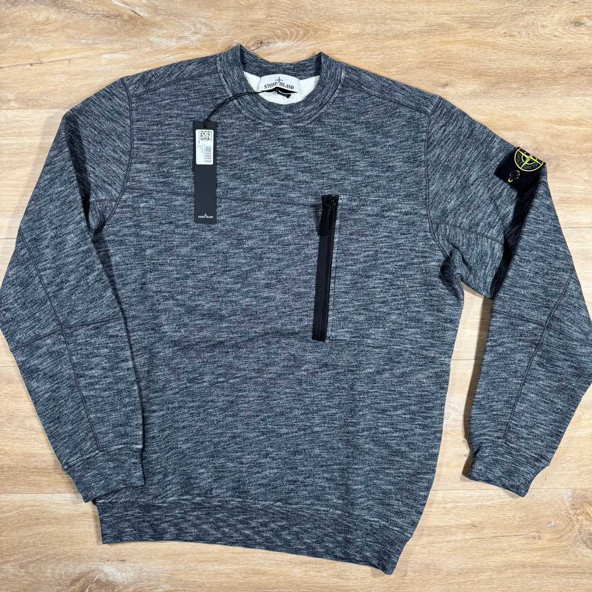 Stone Island Mouline Cotton Zip Pocket Sweatshirt in Lead Grey Castmark