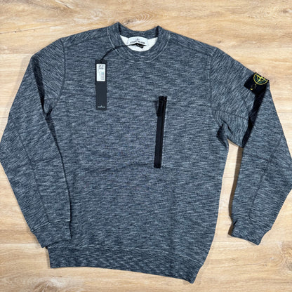Stone Island Mouline Cotton Zip Pocket Sweatshirt in Lead Grey Castmark
