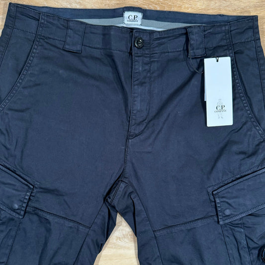 CP Company Stretch Sateen Lens Cargo Shorts in Navy Castmark