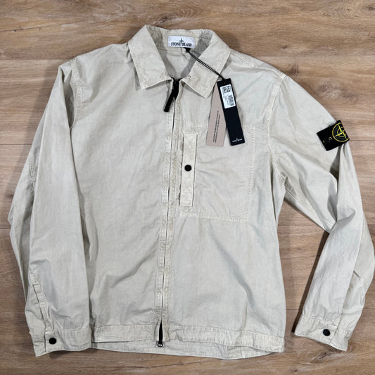 Stone Island Brushed Canvas Old Treatment Overshirt in Sand Castmark