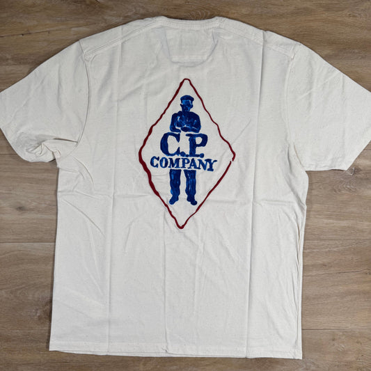 CP Company Natural Jersey Logo T-Shirt in Pistachio Shell - Beige Castmark
