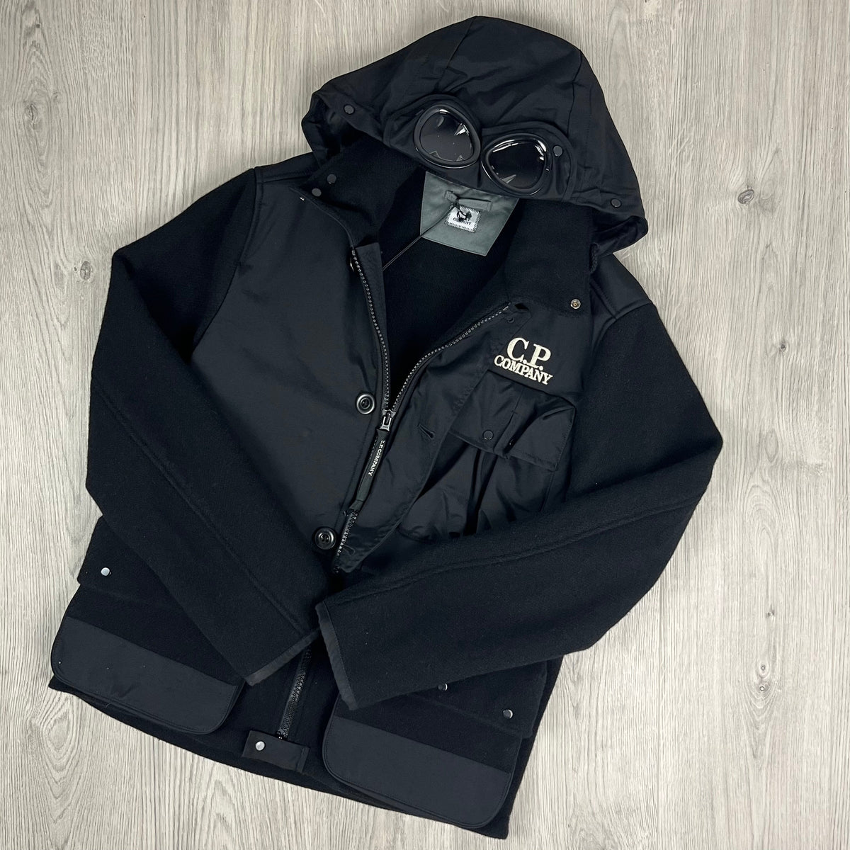 CP Company Duffel Goggle Jacket - Black Castmark