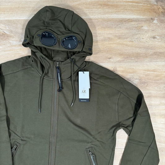 CP Company Diagonal Raised Zipped Goggle Hoodie in Ivy Green Castmark