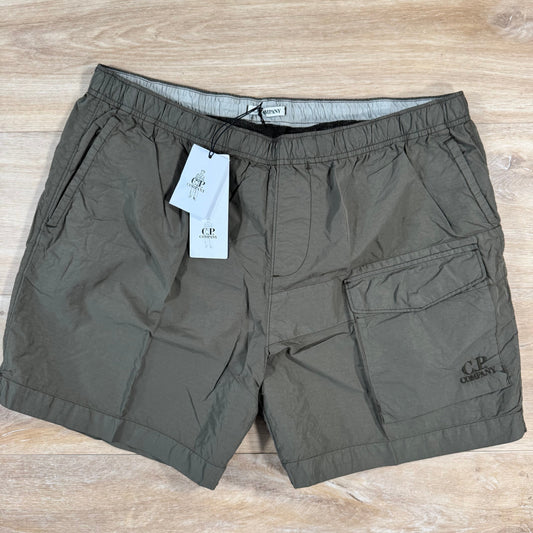 CP Company Flatt Nylon Logo Swim Shorts in Ivy Green Castmark