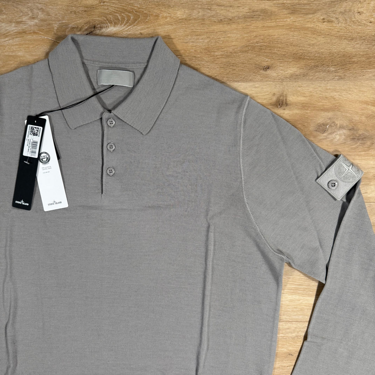 Stone Island Light Pure Wool Long-Sleeved Ghost Polo Shirt in Dust Grey Castmark