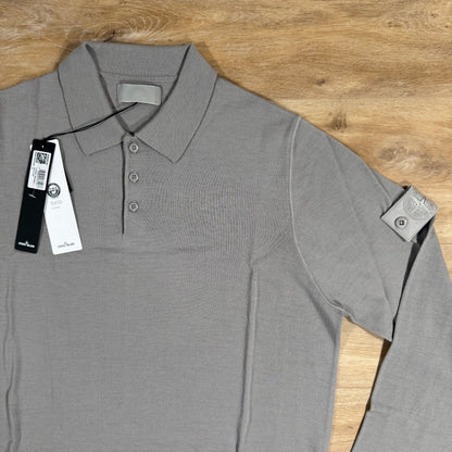 Stone Island Light Pure Wool Long-Sleeved Ghost Polo Shirt in Dust Grey Castmark
