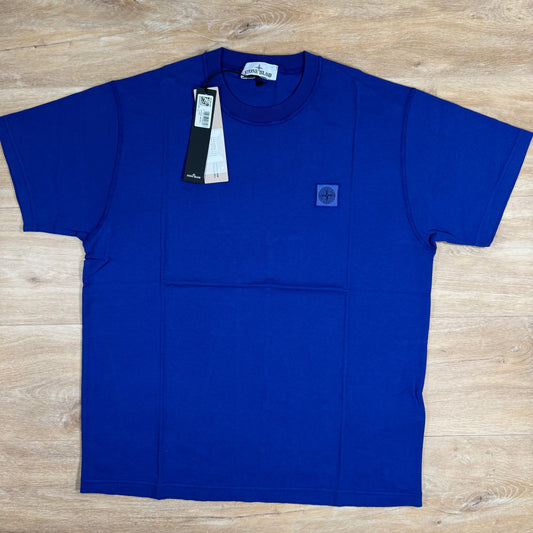 Stone Island Organic Cotton Patch Logo T-Shirt in Bright Blue Castmark