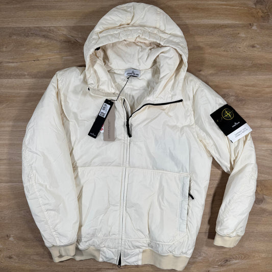 Stone Island Crinkle Reps NY Padded Jacket in Ivory Castmark