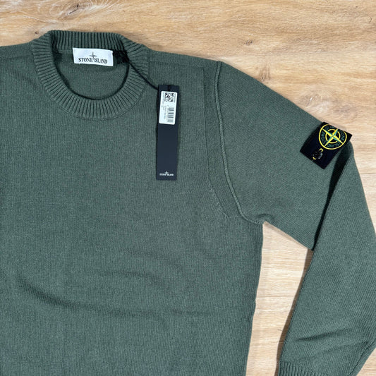 Stone Island Lambswool Crewneck Jumper in Military Green Castmark