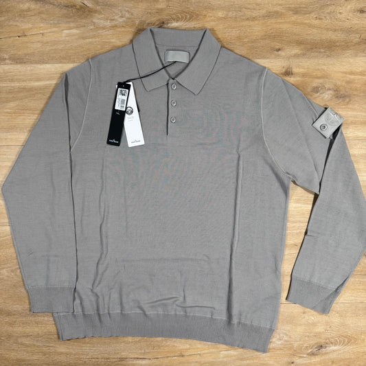 Stone Island Light Pure Wool Long-Sleeved Ghost Polo Shirt in Dust Grey Castmark