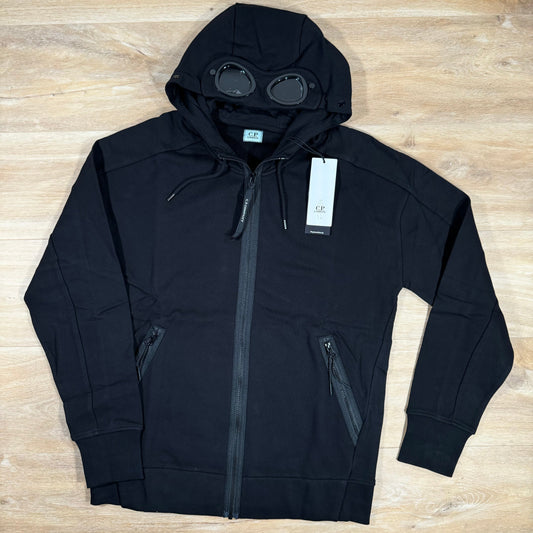 CP Company Diagonal Raised Zipped Goggle Hoodie in Black Castmark