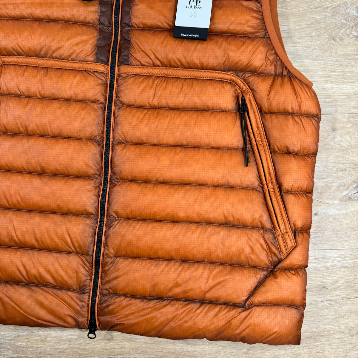 CP Company DD Shell Goggle Down Vest in Bombay Brown Castmark