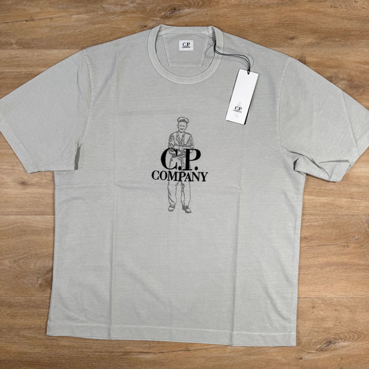 CP Company 1020 British Sailor T-Shirt in Blue Fox - Grey Castmark