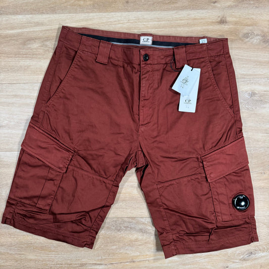 CP Company Stretch Sateen Lens Cargo Shorts in Sable - Brown Castmark