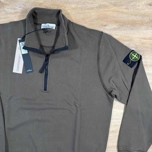 Stone Island Organic Cotton Half-Zip Sweatshirt in Military Green Castmark