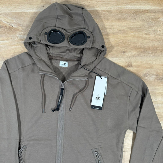 CP Company Diagonal Raised Zipped Goggle Hoodie in Walnut Castmark