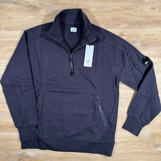 CP Company Diagonal Raised Half-Zipped Lens Sweatshirt in Nightshade Purple Castmark