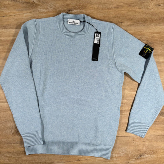 Stone Island Lambswool Crewneck Jumper in Sky Blue Castmark