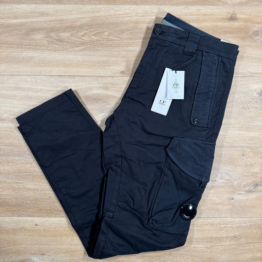 CP Company Stretch Sateen Utility Cargo Lens Pants in Navy Castmark