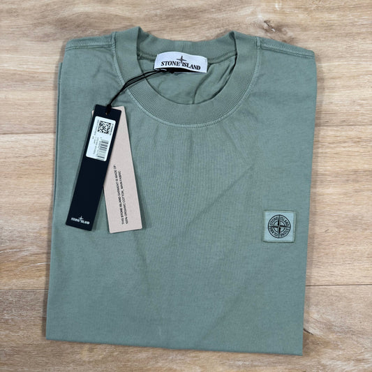 Stone Island Combed Organic Cotton Patch Logo T-Shirt in Sage Green Castmark